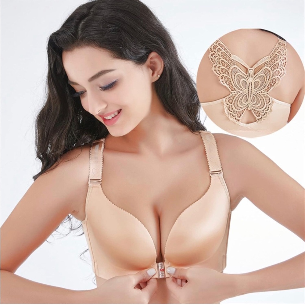 Womens Front Closure Bras Butterfly Beauty Back Bralette Oversize Wire-Free Bra